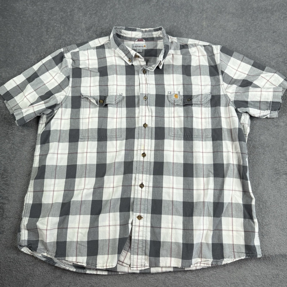 CARHARTT Short Sleeve Plaid Relaxed Fit Button Down Shirt Men's Size XXL 2XL